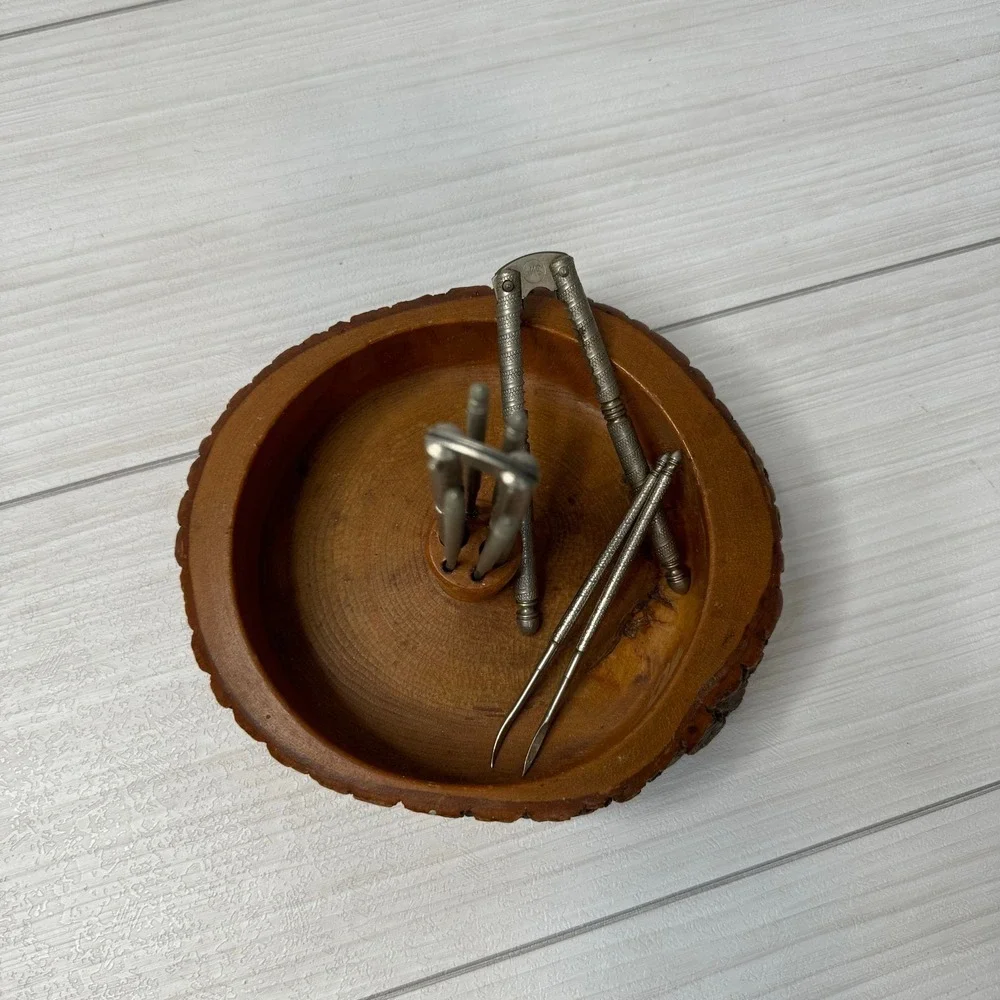Vintage Wood Nut Bowl &‎ Cracker Set, Rustic Nutcracker Bowl Kitchen Barware